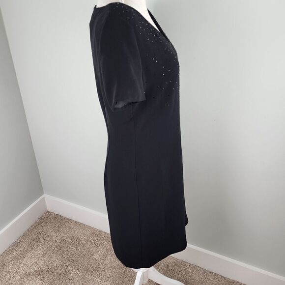 JONES NEW YORK WOMENS SHEATH LINED SHOULDER PADS BEADED V NECK DRESS SIZE 6 - Picture 3 of 6